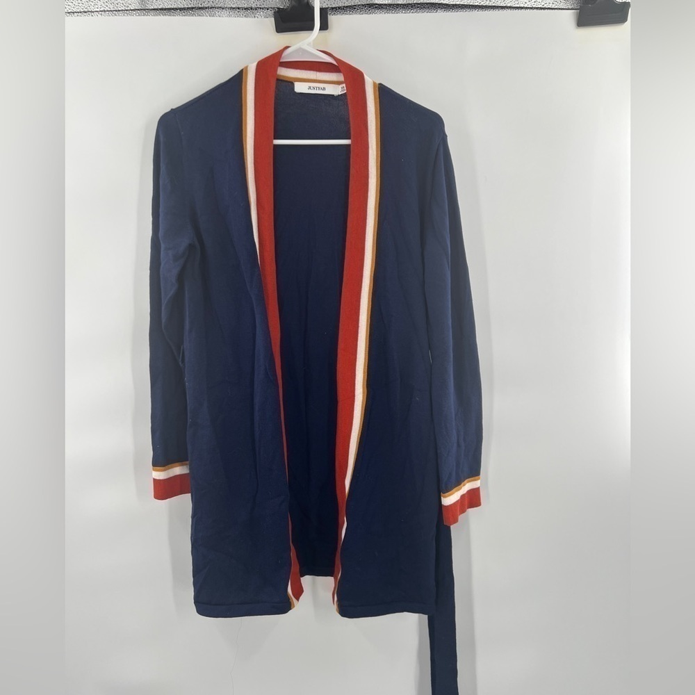 JustFab blue orange striped cardigan with belt XS duster